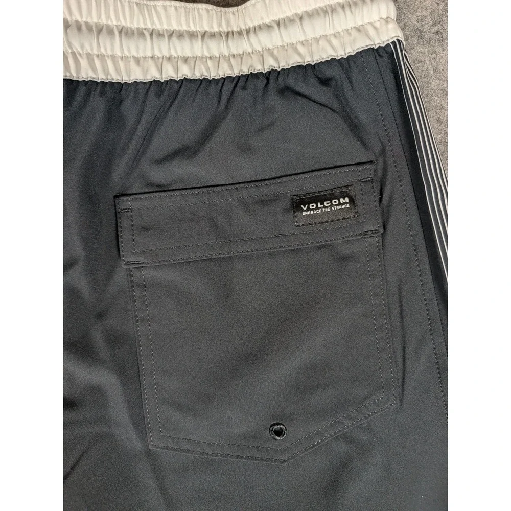 Volcom Stone Mens Black White Striped Graphic Board Shorts Swim Trunks New